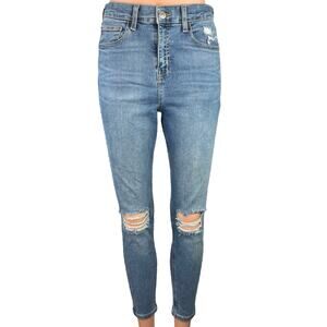 Topshop Moto Jamie Women Blue Denim High Rise Distressed Ankle Tapered Jeans 28